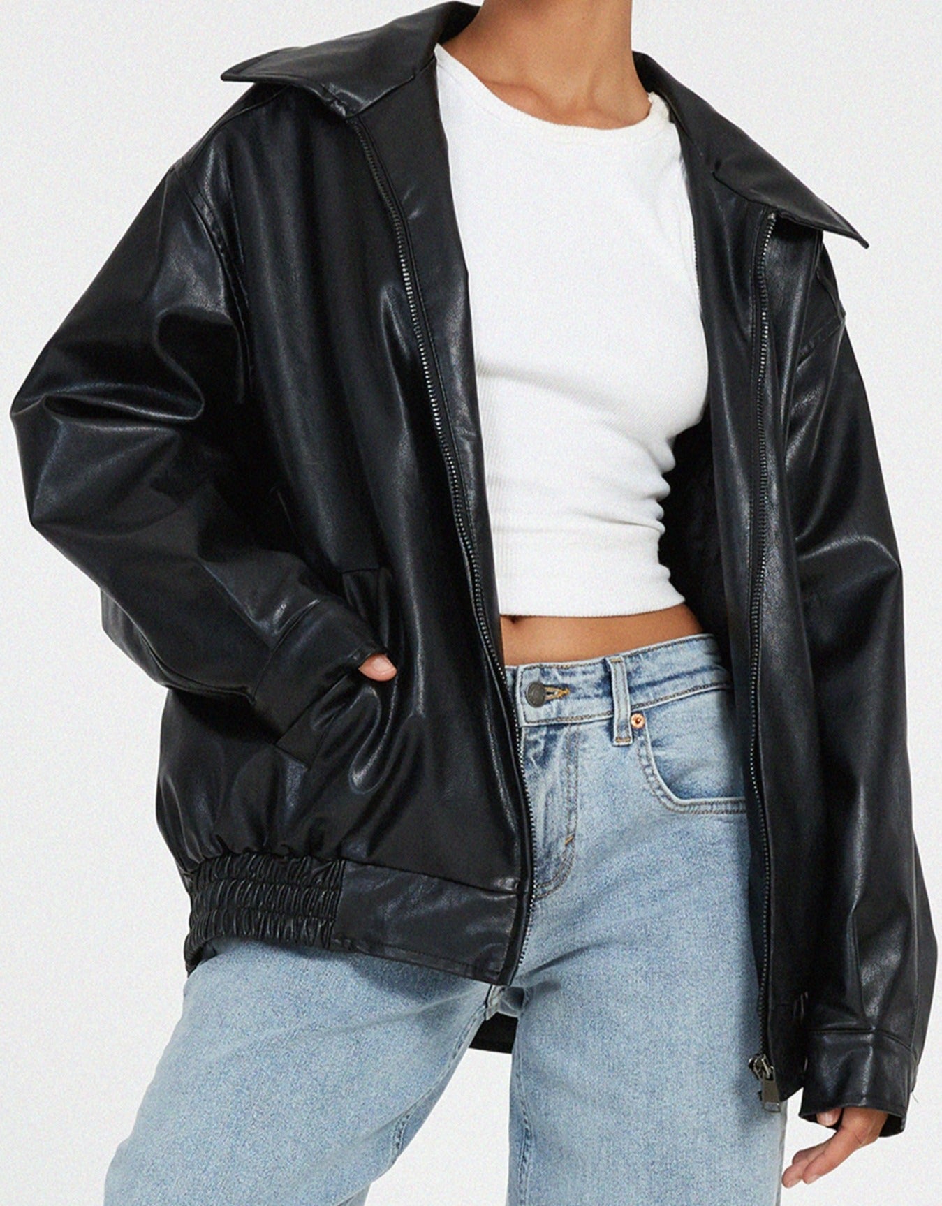 Chaqueta bomber oversize de PU - Marrón oscuro estilo urbano