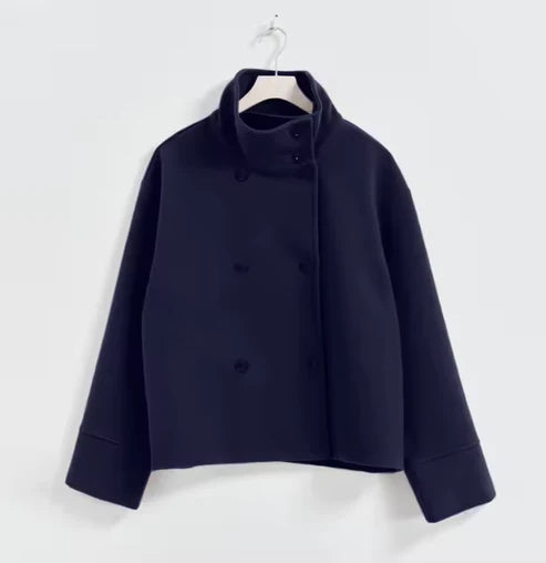 Elegant double-breasted short coat for women - Modern transitional jacket