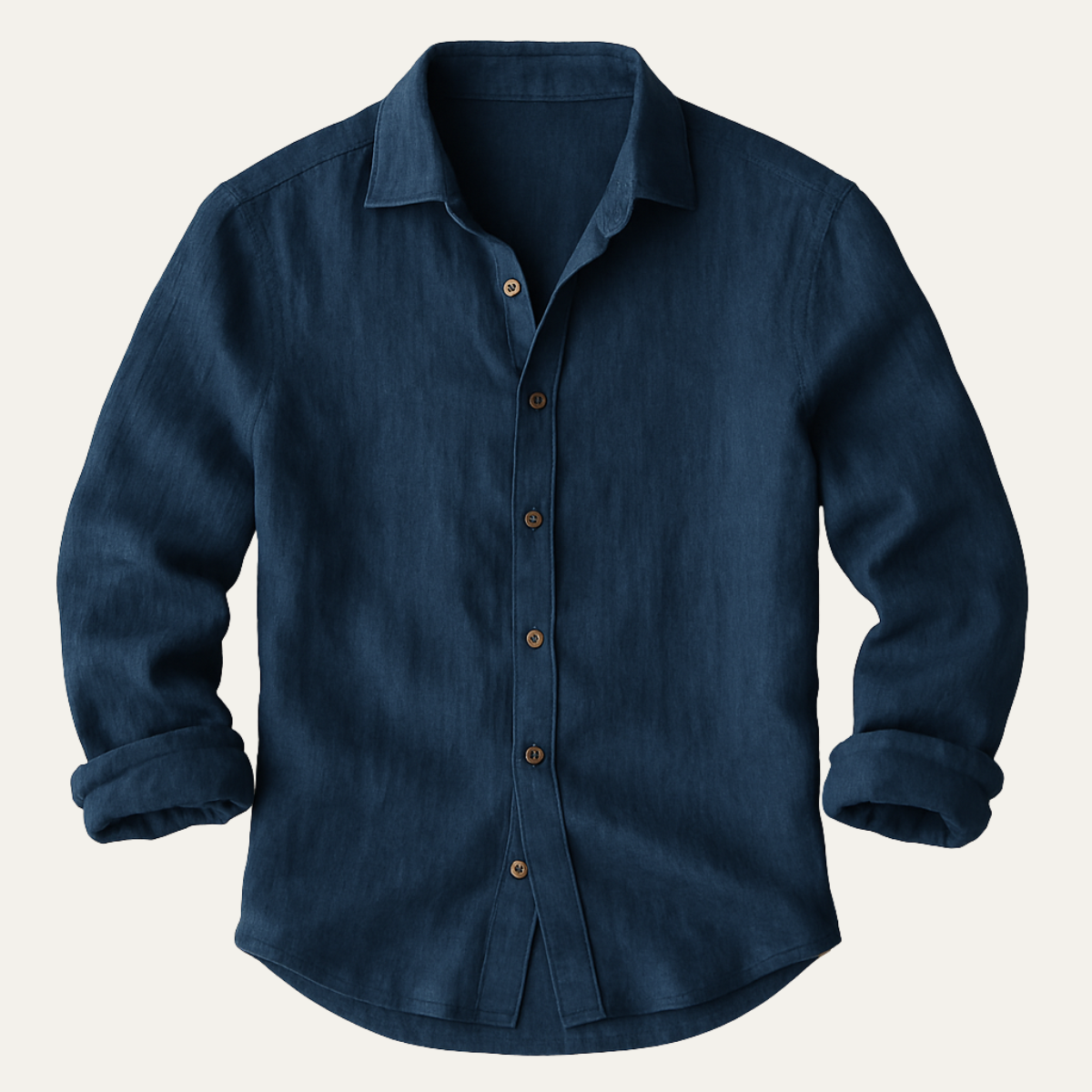 Mørkeblå denimskjorte med lange ærmer og knapper, klassisk design, perfekt til casual eller formel stil. Ideel til herremode og stil.