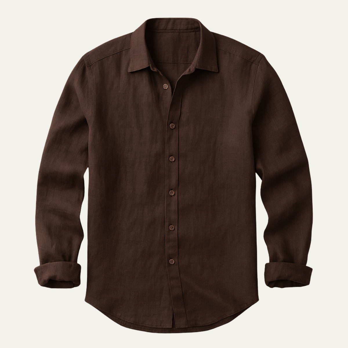 Brun linnedskjorte til mænd med lange ærmer og knaplukning, klassisk design, perfekt til casual og formelle lejligheder.
