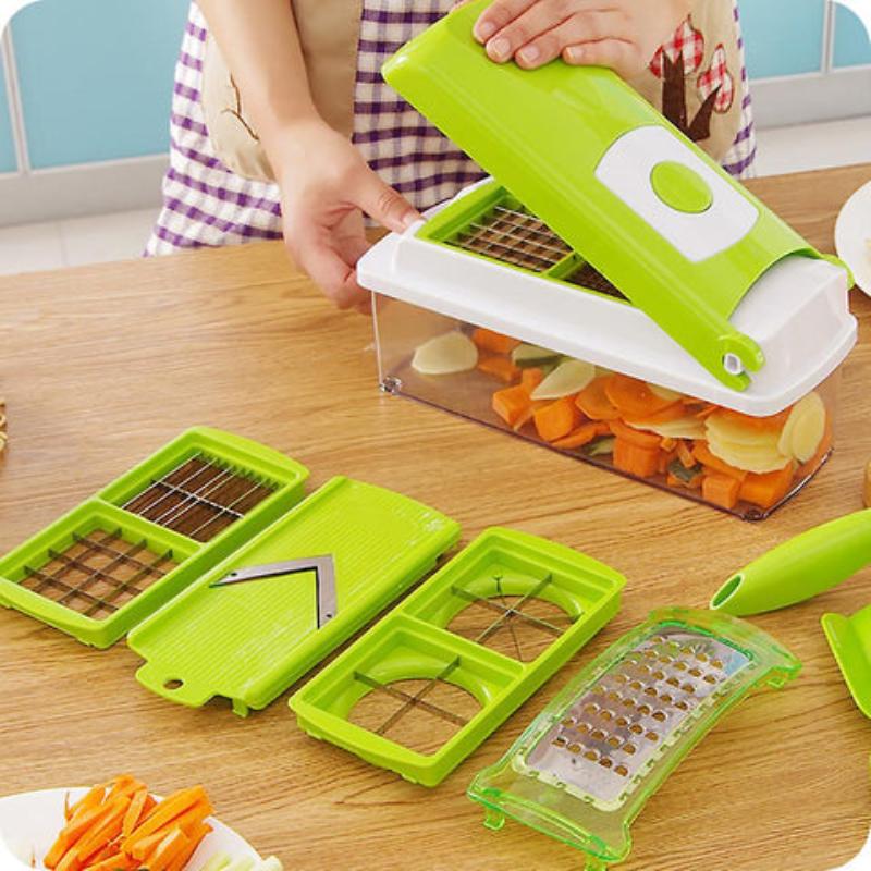 Tagliaverdure 12-in-1 per cucinare rapidamente – Tritatutto da cucina multifunzione per affettare e sminuzzare