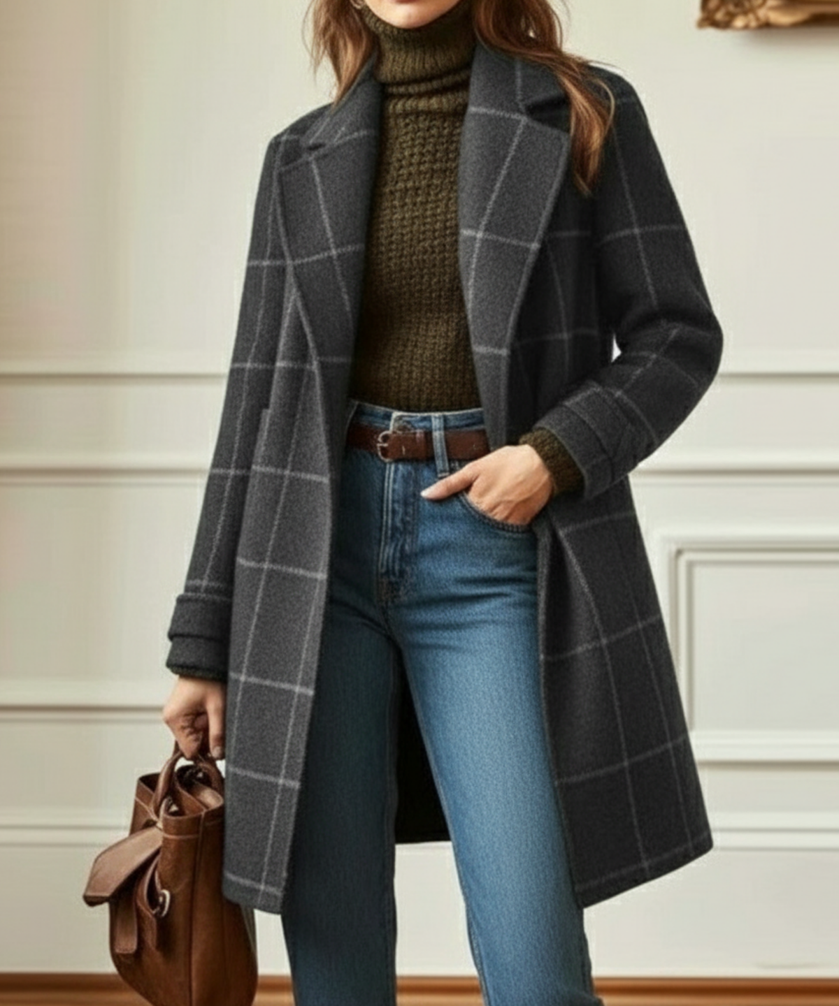 Manteau en laine à carreaux