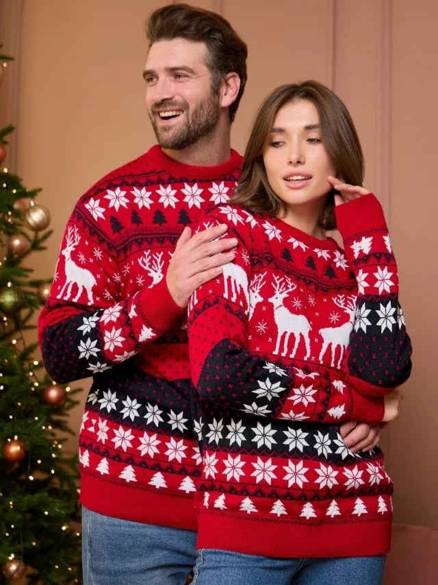Pulls de Noël assortis pour couples et familles – Pull en maille de style nordique