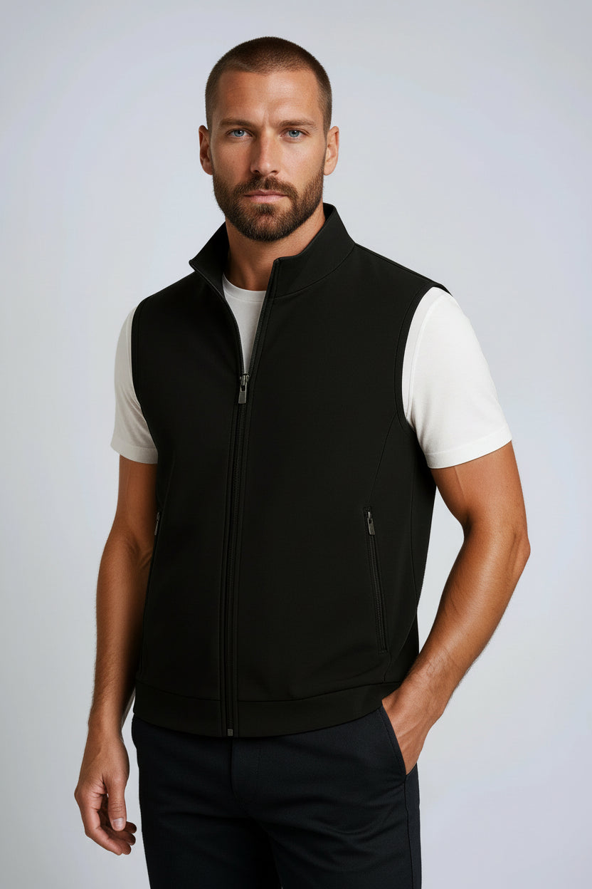 Gilet casual nero con colletto rialzato da uomo