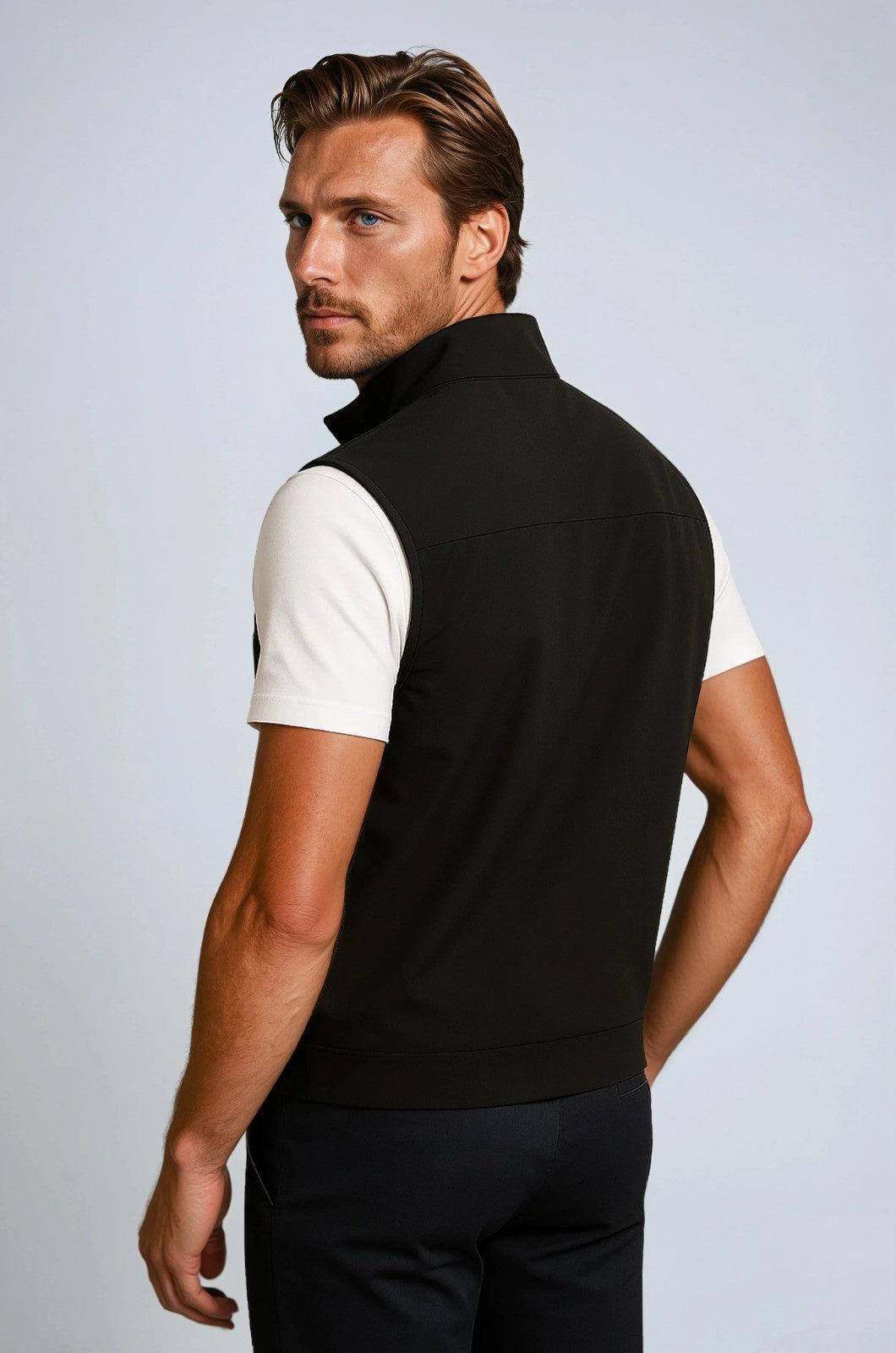 Gilet casual nero con colletto rialzato da uomo