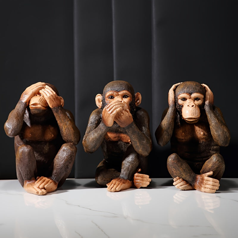 Monkey sculpture set with 3 figures – Playful and realistic for your decor