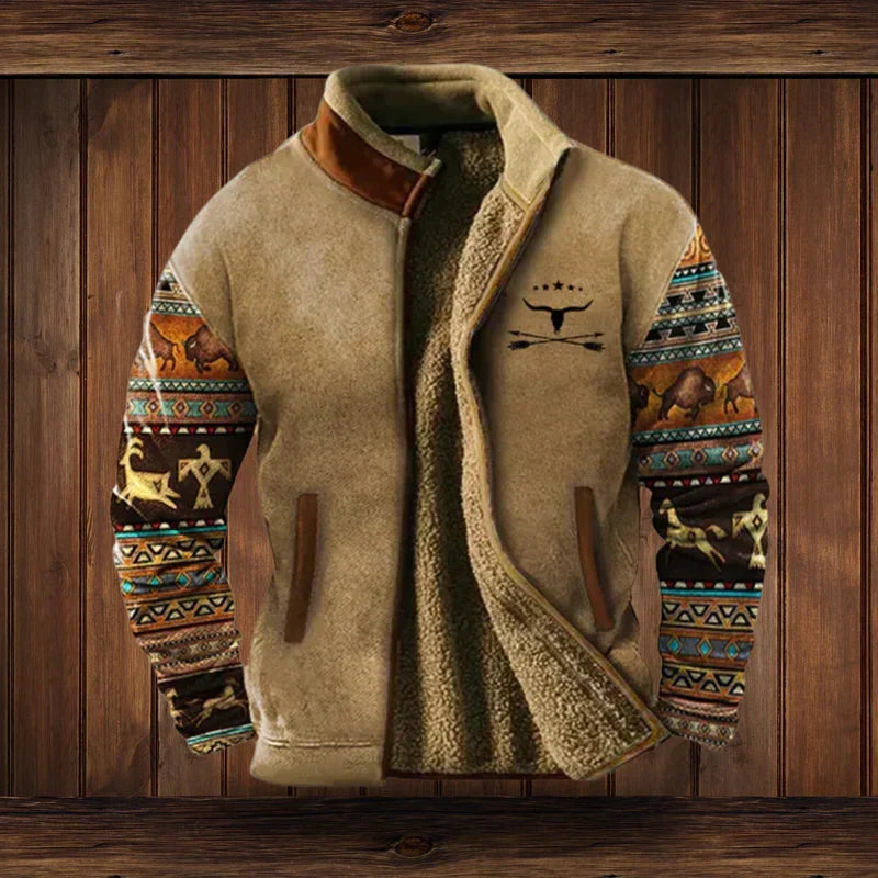 Noah Warm Western Style bunda – fleecová podšívka s etnickými vzory pro zimní pohodlí