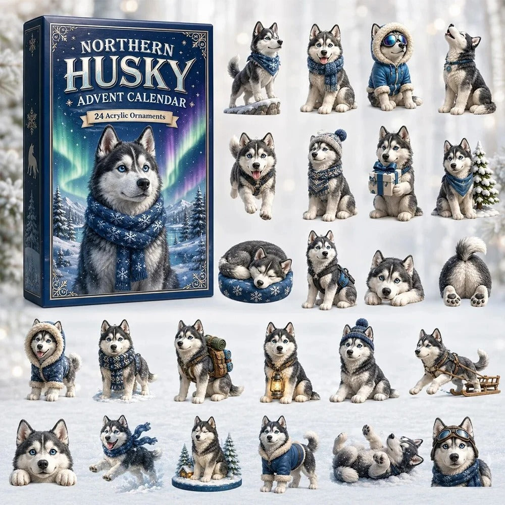 Calendario dell'Avvento natalizio 2026 per cani, conto alla rovescia di 24 giorni a tema husky per gli amanti dei cani