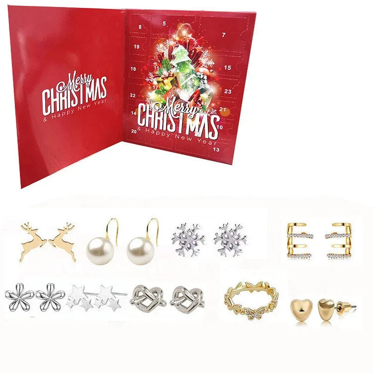 Calendario dell’Avvento con gioielli e 24 pezzi - collane, bracciali e orecchini con finitura dorata e argentata - regalo per il conto alla rovescia fino a Natale
