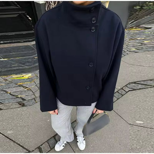 Elegant double-breasted short coat for women - Modern transitional jacket