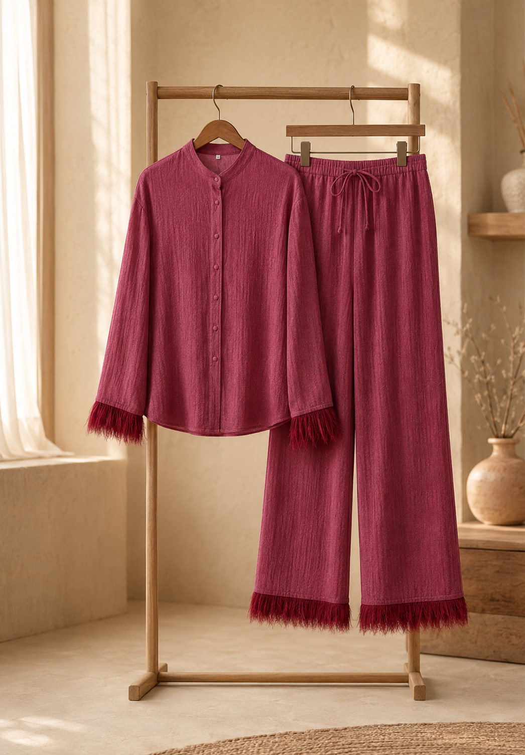 Conjunto de lentejuelas para mujer - top con detalles de plumas y pantalones de pernera ancha | Conjunto de fiesta de dos piezas para eventos nocturnos y ocasiones festivas