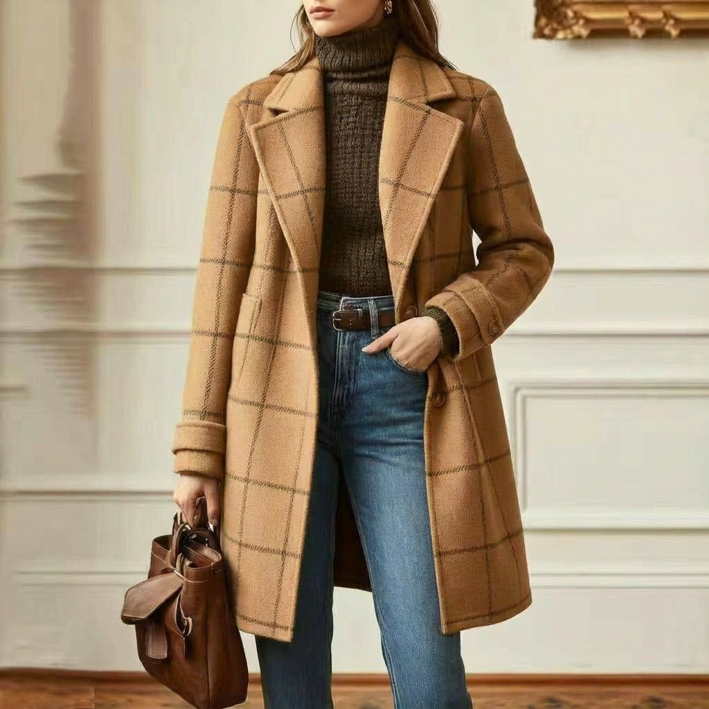 Manteau en laine à carreaux