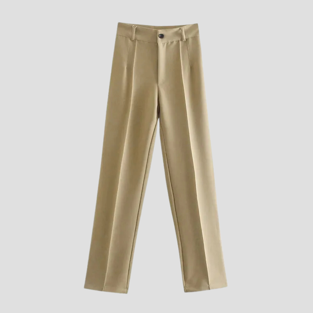 Beige bukser til kvinder, klassisk design med lige ben og høj talje. Perfekt til både formelle og afslappede lejligheder.