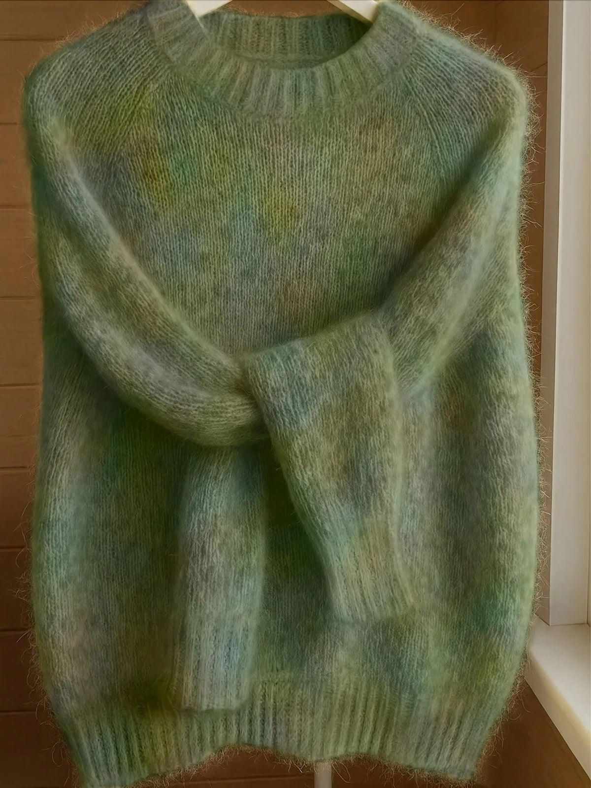 Pull doux en maille mélangée mohair pour femme - Pull à col rond et à la coupe décontractée