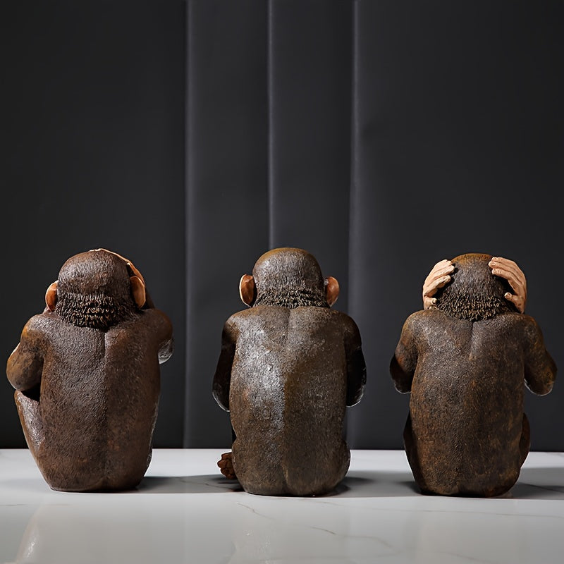 Monkey sculpture set with 3 figures – Playful and realistic for your decor