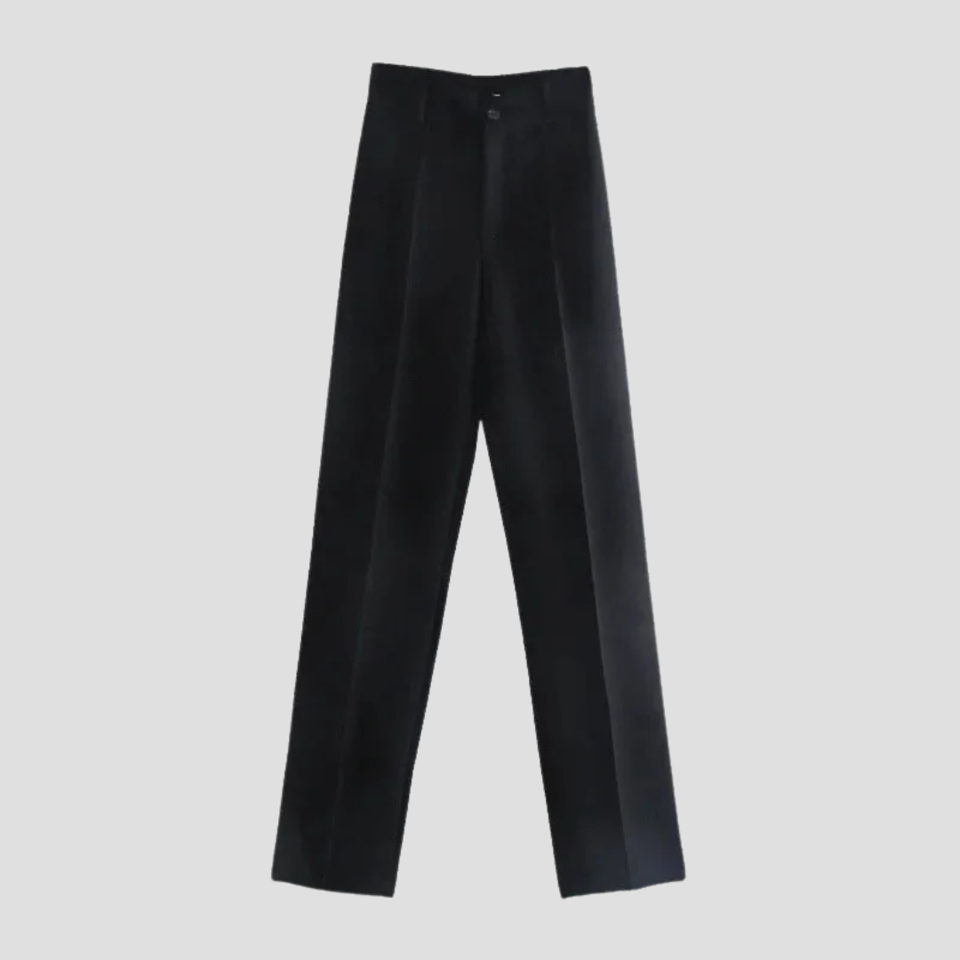Sorte herrebukser i klassisk design med lige ben og knaplukning. Ideelle til formelle lejligheder. Komfortabel pasform og tidløst look.