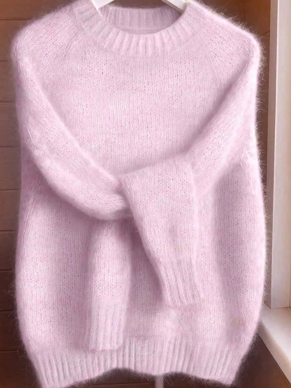 Pull doux en maille mélangée mohair pour femme - Pull à col rond et à la coupe décontractée