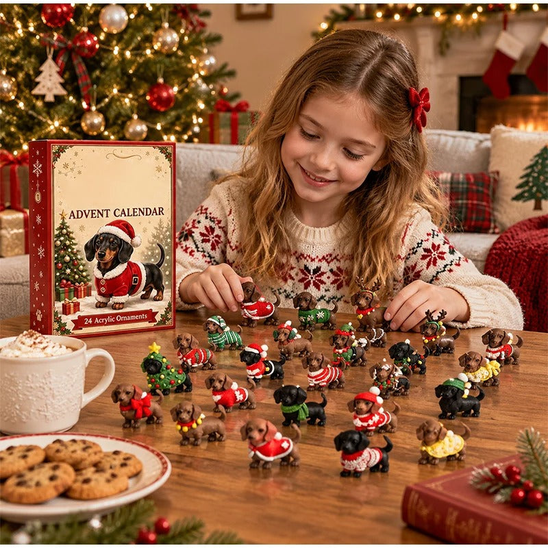 New Christmas calendar for 2026 – 24-day countdown calendar with a cute 3D dachshund figurine – Christmas decoration and gift calendar