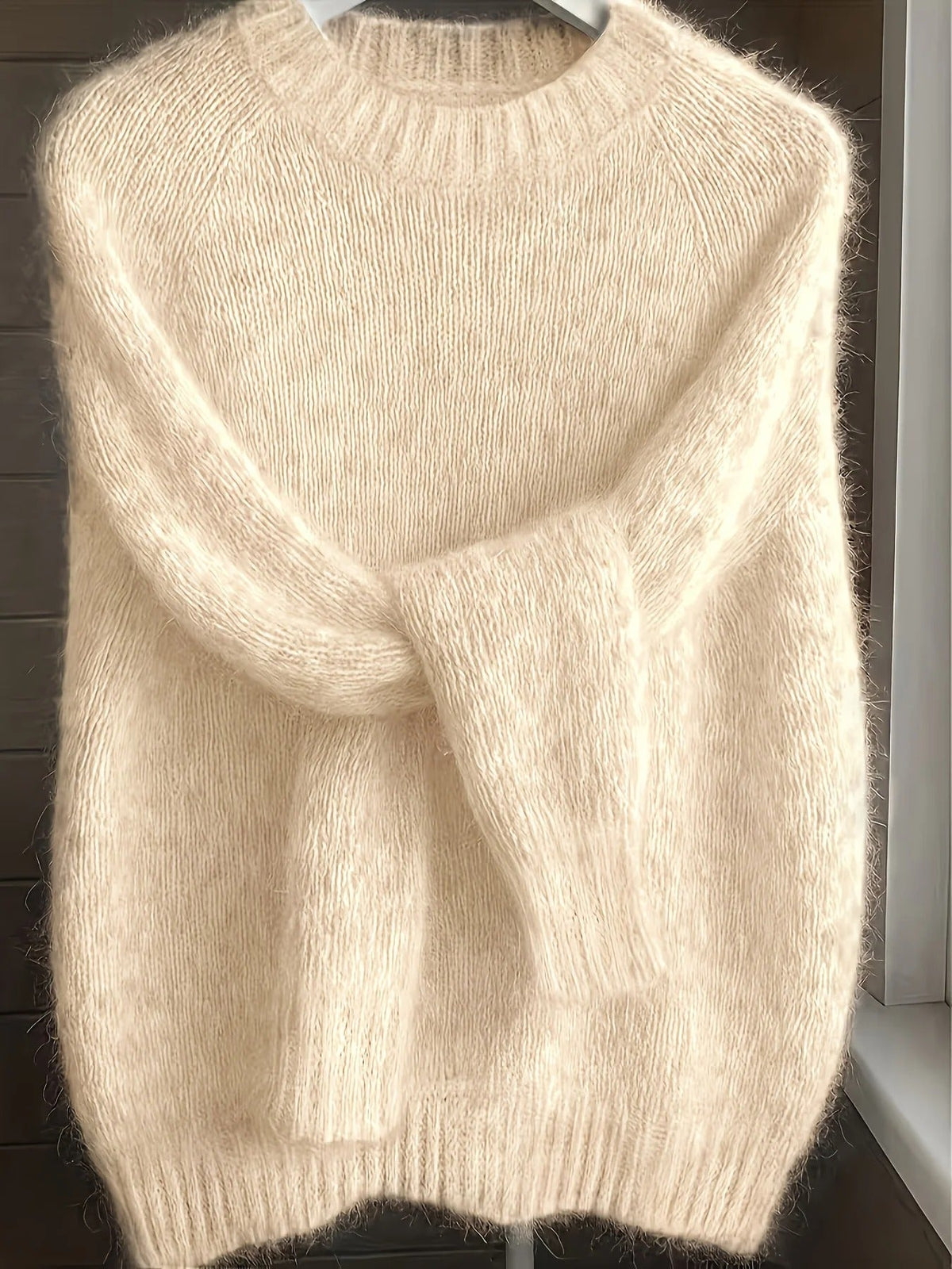 Pull doux en maille mélangée mohair pour femme - Pull à col rond et à la coupe décontractée