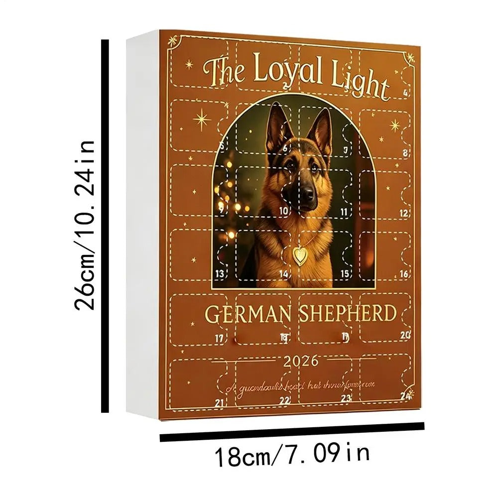 German Shepherd Christmas calendar 2026 – 24 flat 2D figures of German Shepherds – Surprise gift for the countdown to Christmas