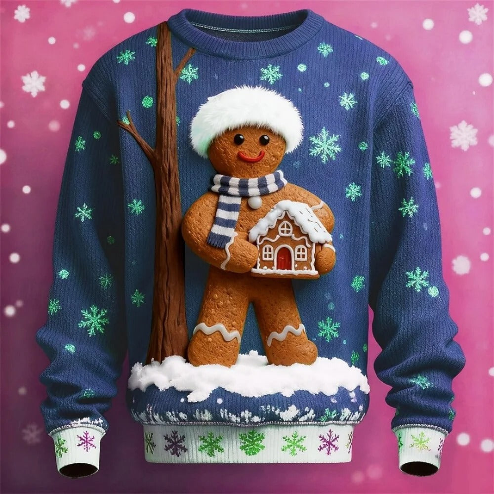 Suéter navideño para hombre - Jersey de manga larga con cara de Papá Noel en 3D