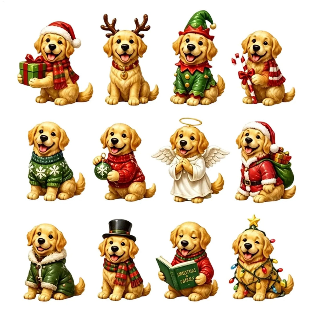 Calendario de Adviento 2026 – Adorno navideño 2D dulce con forma de golden retriever americano (cuenta atrás de 24 días)