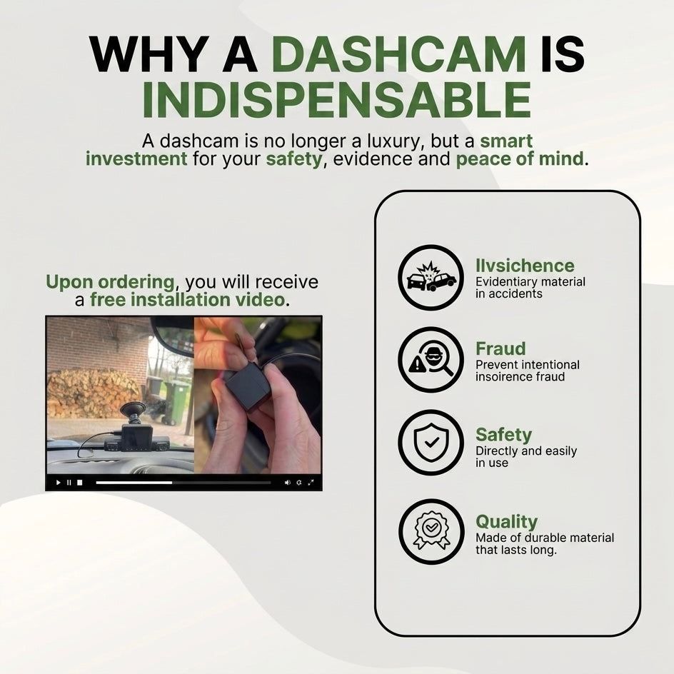 Dashcam a 3 telecamere | 1080P HD | Anteriore, Posteriore e Interno | Modalità Parcheggio Intelligente | Visione Notturna