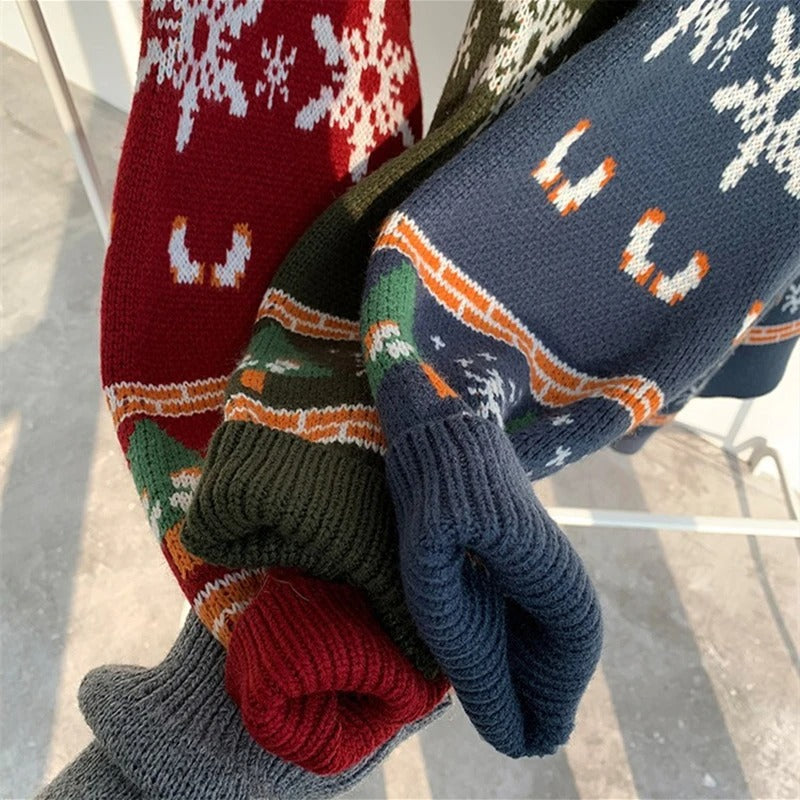 Unisex-julesweater med elgmotiv – Strikket trøje med lange ærmer