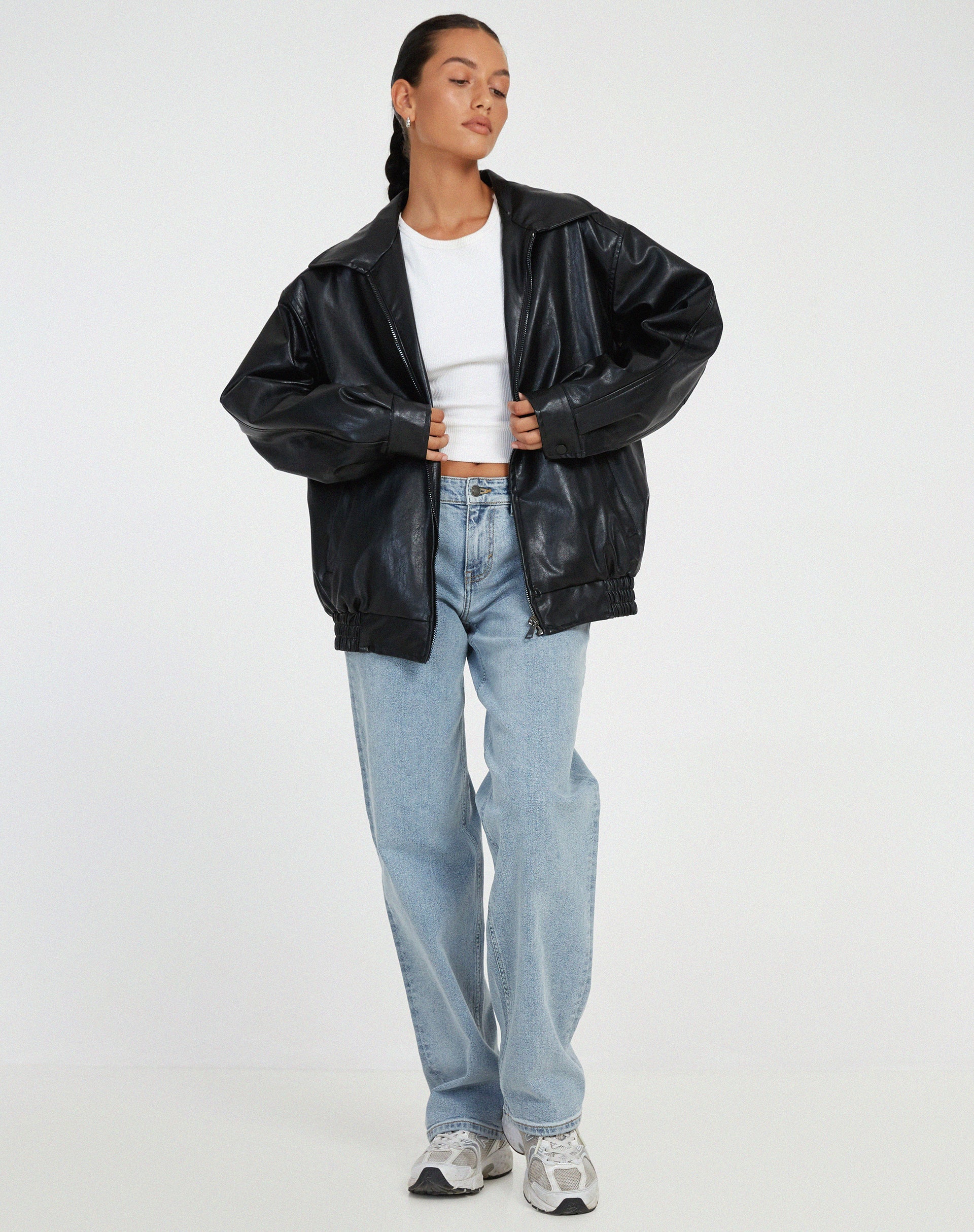 Chaqueta bomber oversize de PU - Marrón oscuro estilo urbano
