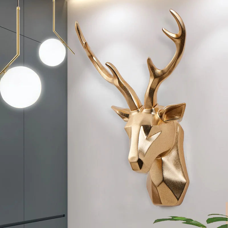 3D deer head wall decoration | Animal sculpture in resin art accent