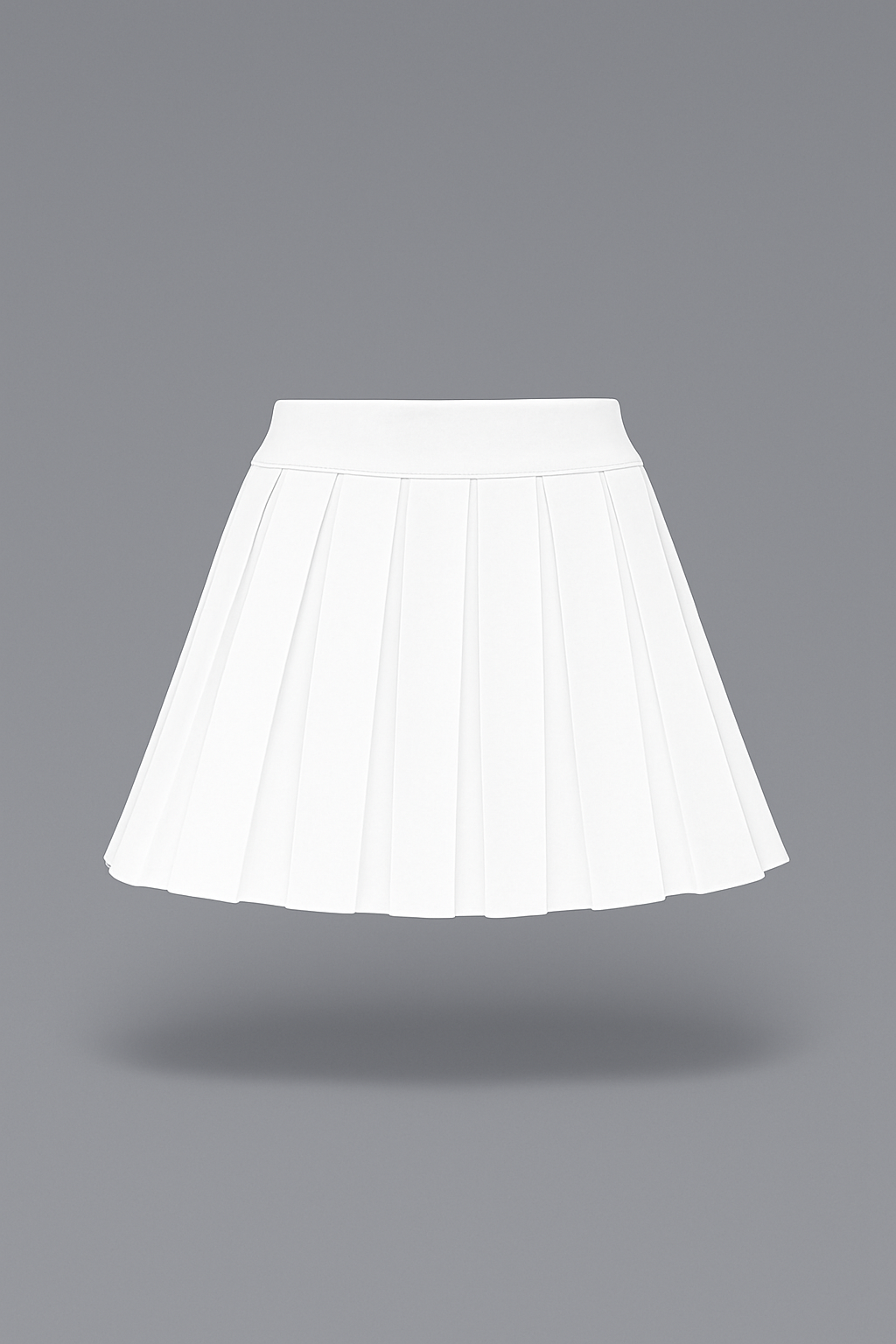 Hvid plisseret nederdel på grå baggrund, moderigtigt design, kvindetøj, minimalistisk stil, perfekt til sommermode og casual outfits.