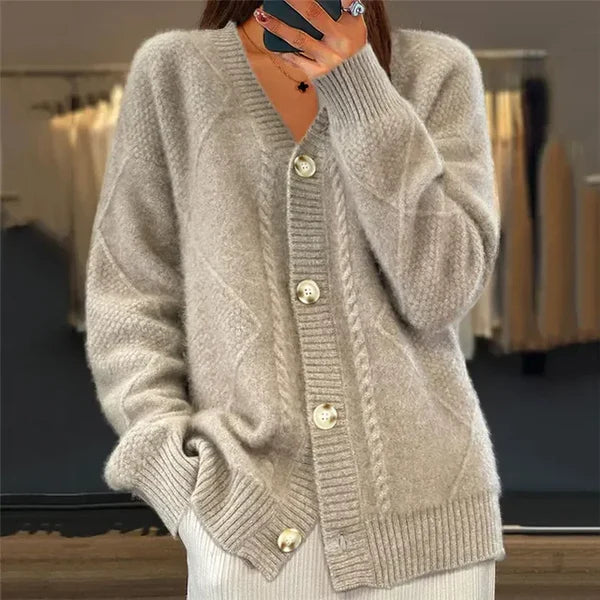 Lena dámský kardigan – měkká kašmírová vesta s knoflíky a elegantními dlouhými rukávy