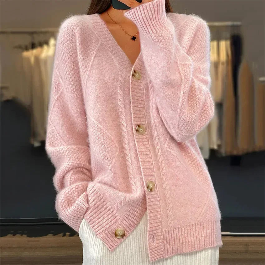 Dámský kardigan Lena – měkký kašmírový úplet s knoflíky a elegantními dlouhými rukávy