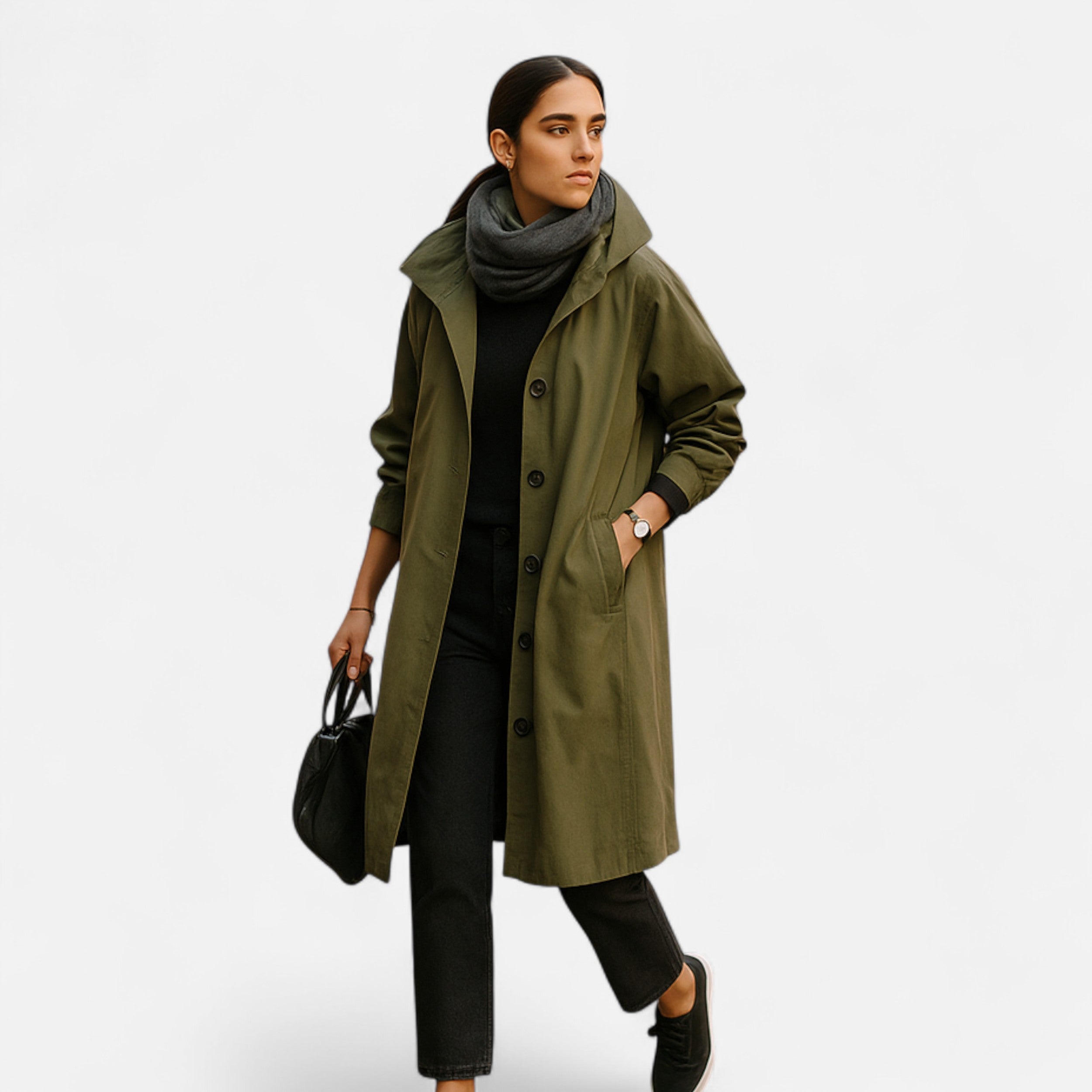 Tidløs vandtæt trenchcoat med hætte til damer