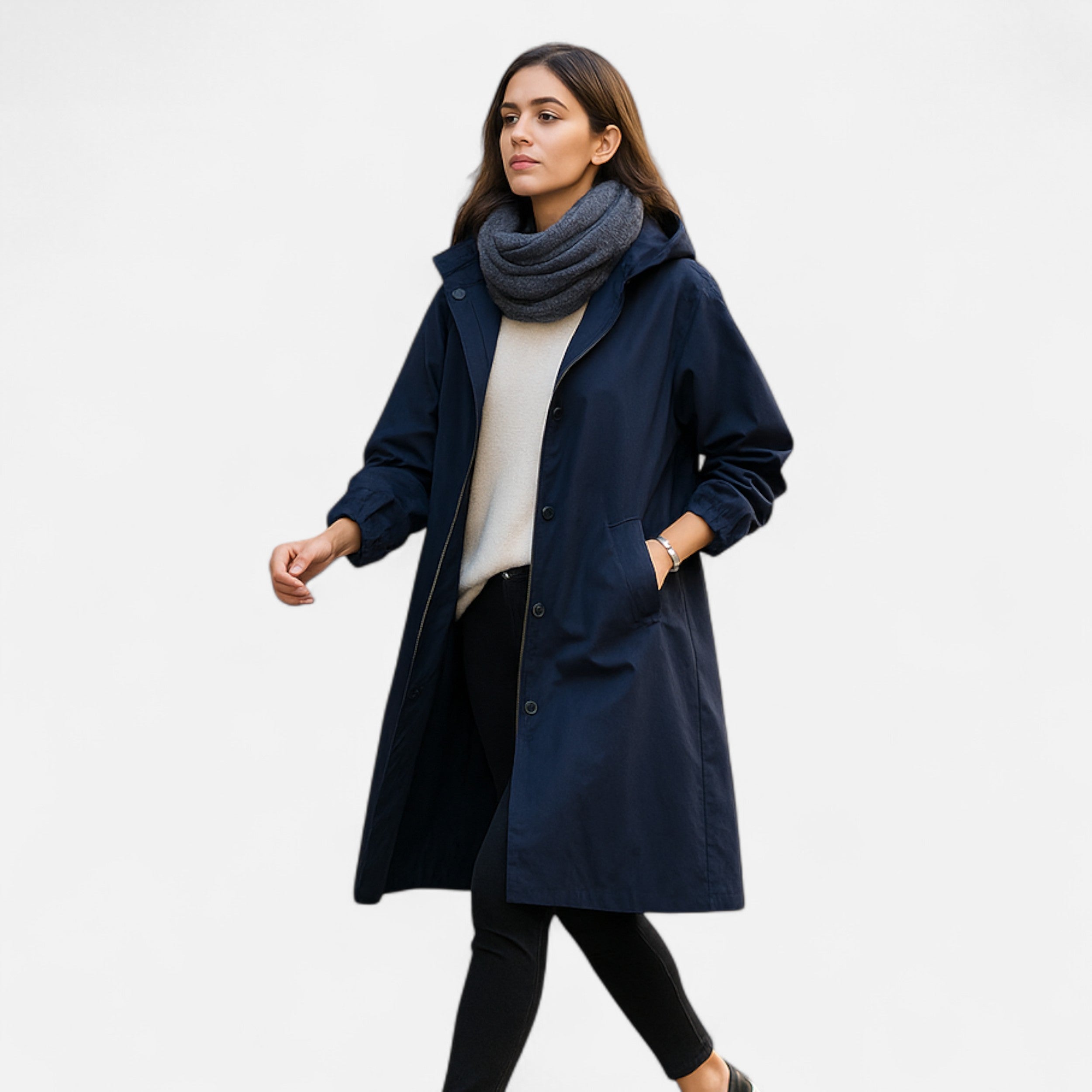 Tidløs vandtæt trenchcoat med hætte til damer
