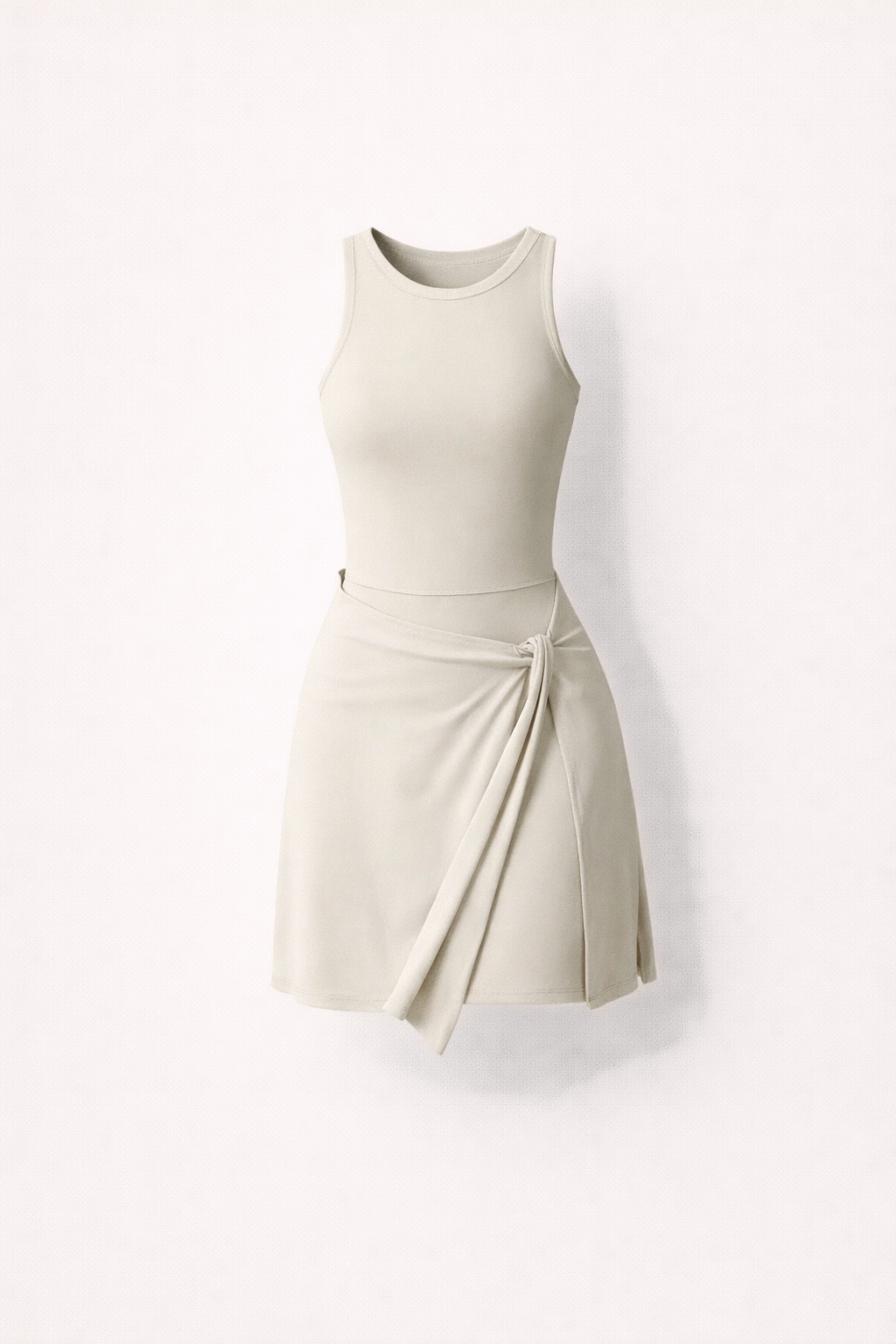 Rochie mini sport pentru femei cu pantalonași încorporați și guler înalt