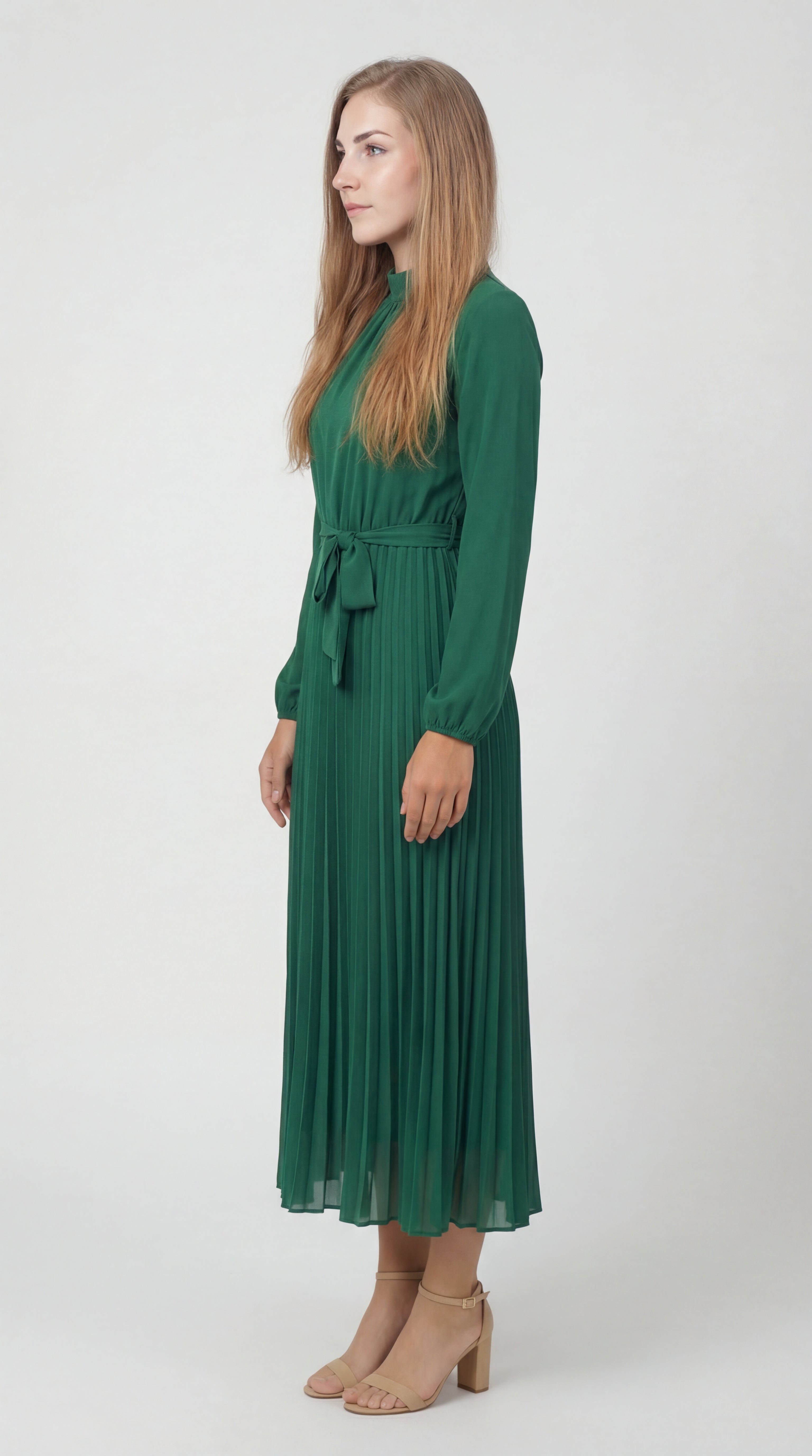 Rochie midi plisată pentru femei cu curea în talie