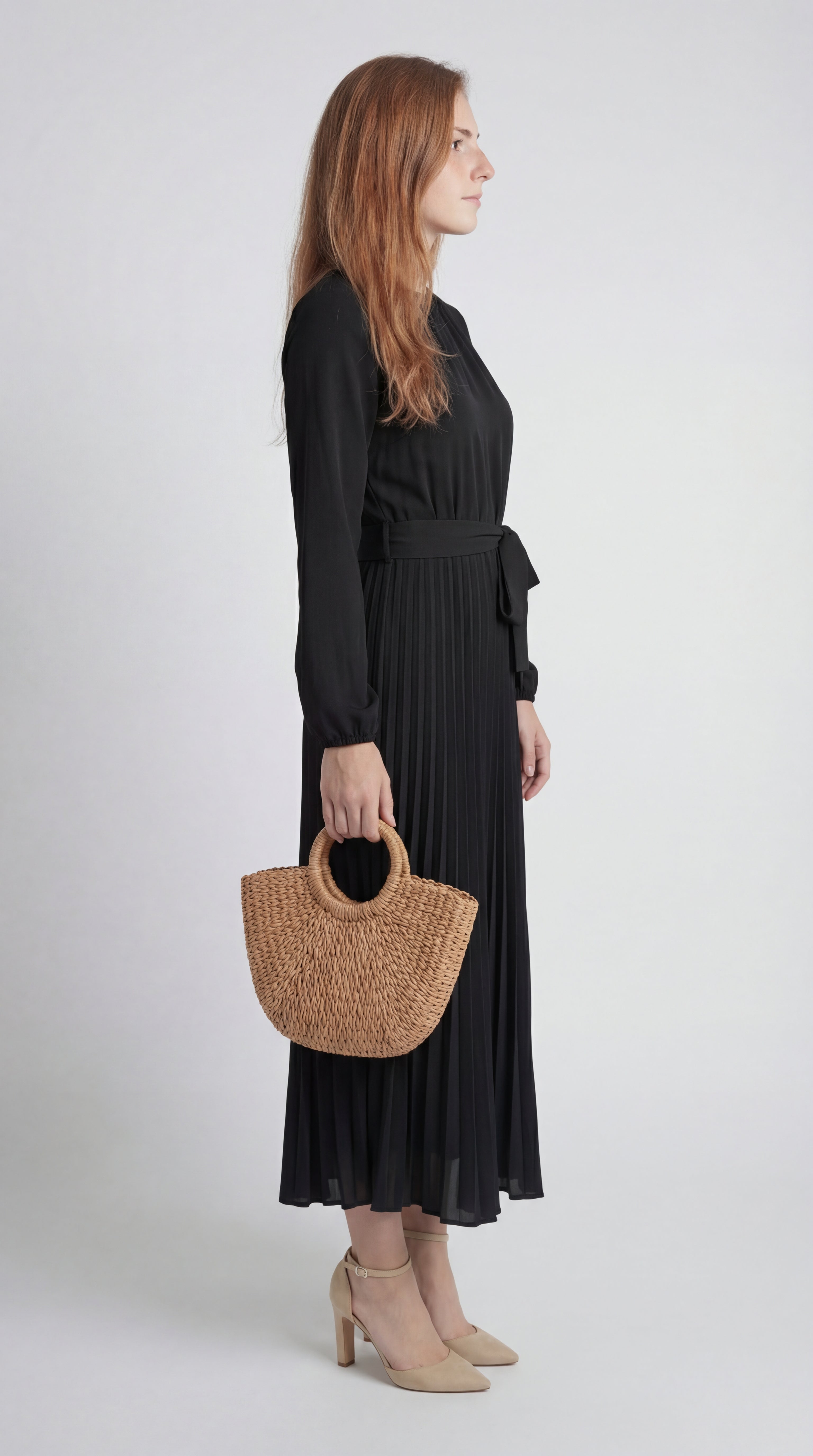 Rochie midi plisată pentru femei cu curea în talie
