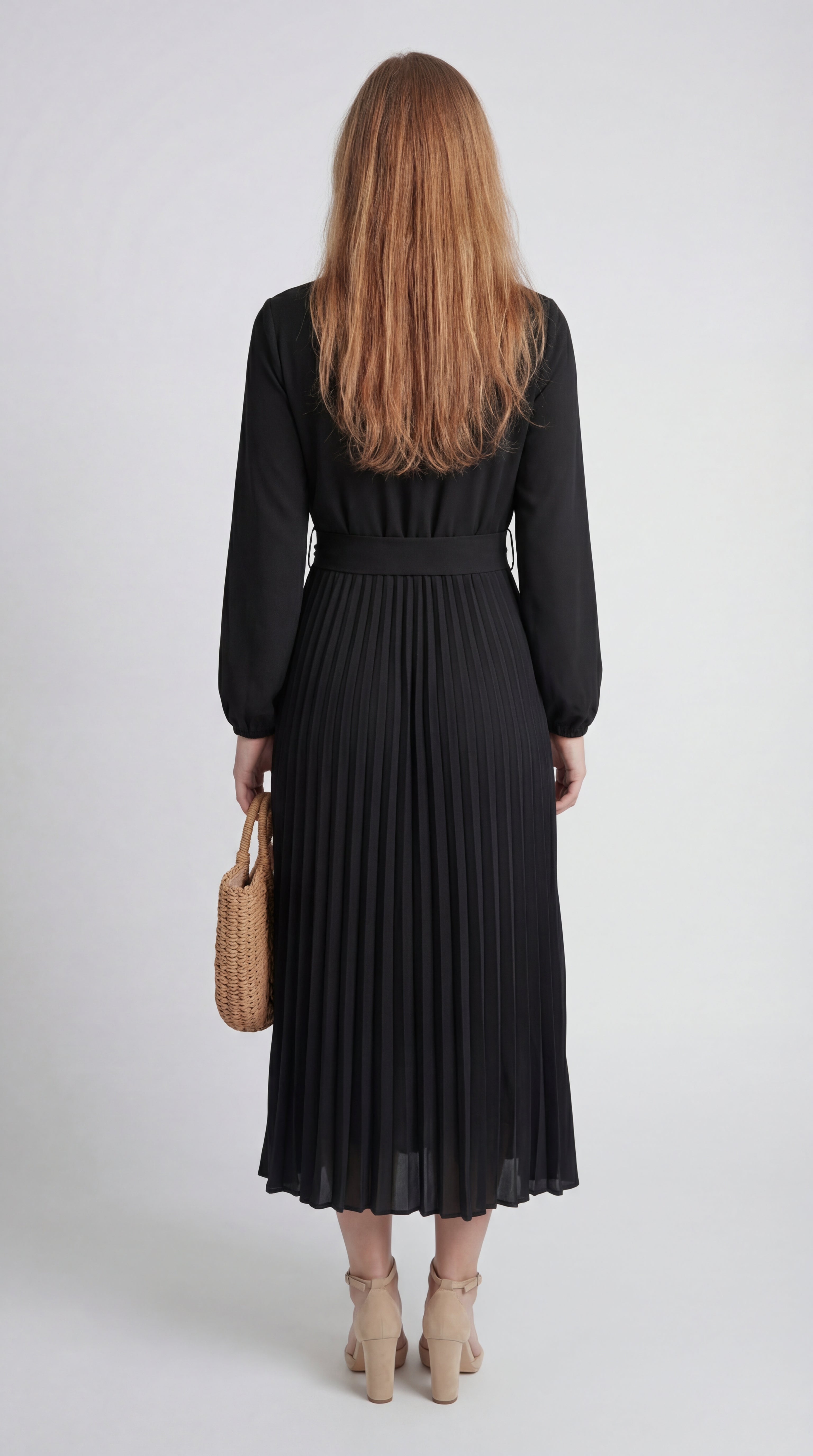 Rochie midi plisată pentru femei cu curea în talie