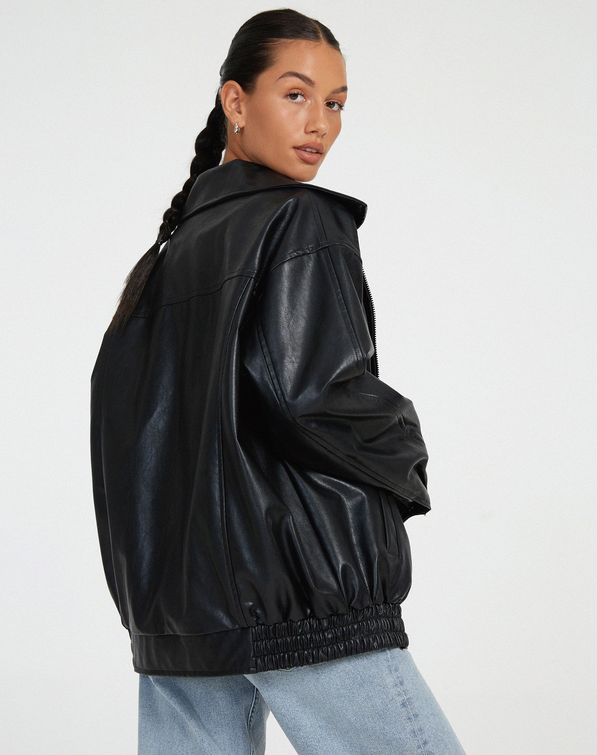 Chaqueta bomber oversize de PU - Marrón oscuro estilo urbano