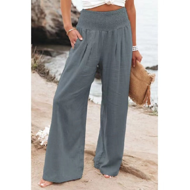 Pantalones de cintura alta y pierna ancha para mujer