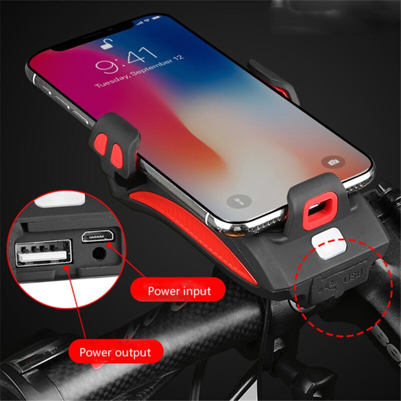 Suport telefon multifuncțional pentru bicicletă cu lanternă și powerbank
