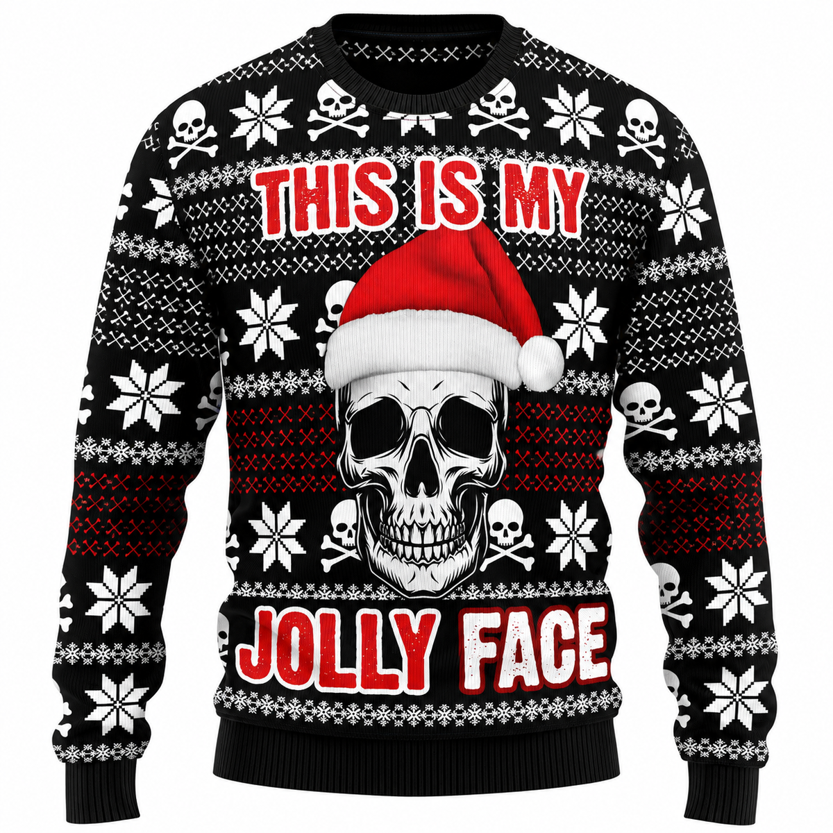 Camisola de Natal unissexo - camisola com motivo de árvore de Natal feita de caveiras, gorro de Pai Natal e flocos de neve