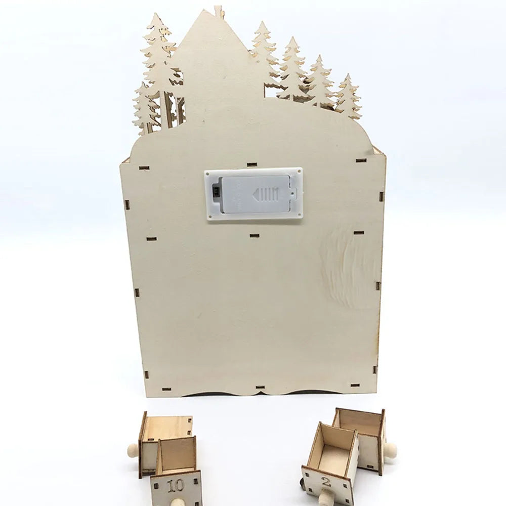 Wooden Advent calendar - 24 compartments with warm LED lights & Christmas atmosphere