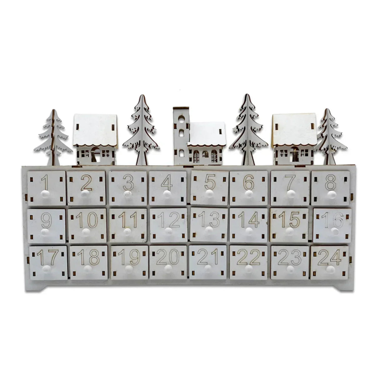 Wooden Advent calendar - 24 compartments with warm LED lights & Christmas atmosphere