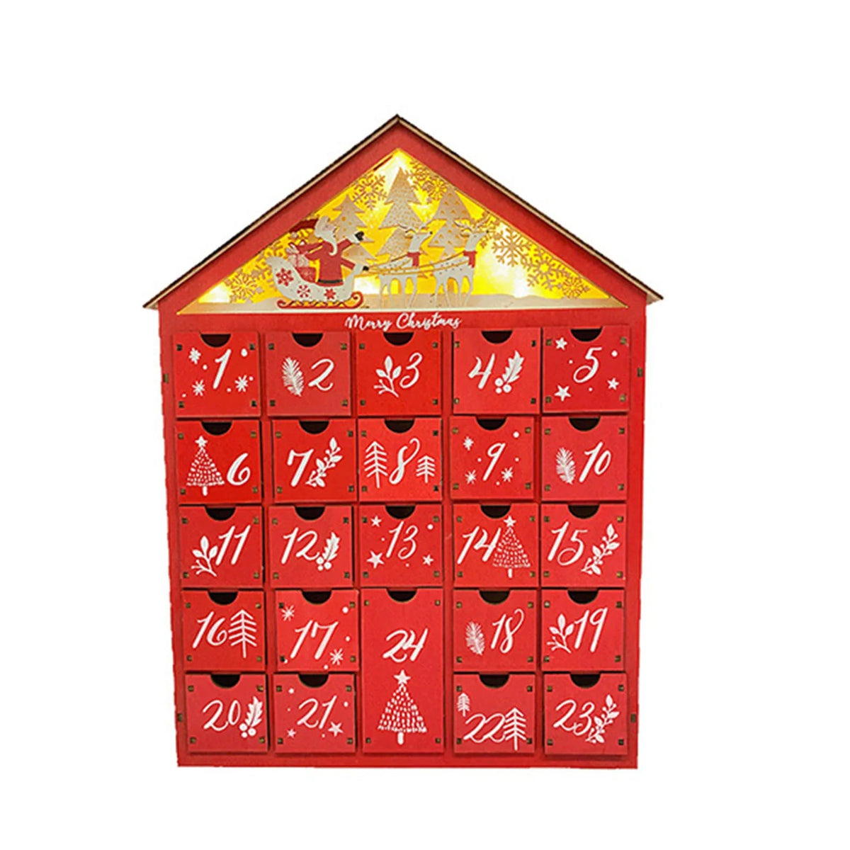 Wooden Advent calendar - 24 compartments with warm LED lights & Christmas atmosphere