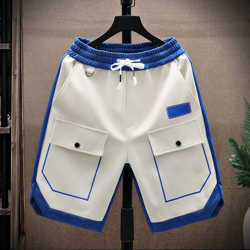 Loose Cargo Shorts for Men - Contrast Panels and Drawstring Waist