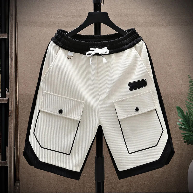 Loose Cargo Shorts for Men - Contrast Panels and Drawstring Waist