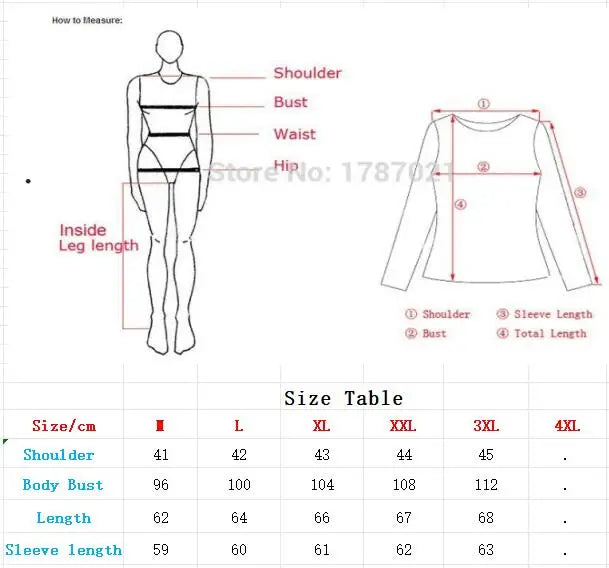 Størrelsesguide til tøj med måleskema. Viser kropsmål: skulder, bryst, talje, hofte, ærmelængde. Størrelser: S til 4XL. Tøjstørrelsesdiagram.