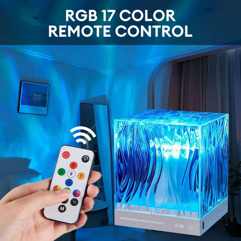 RGB natlampe med 17 farver og fjernbetjening. Moderne design, ideel til soveværelse. Skaber stemningsfuld belysning med farveskiftende LED-effekt.